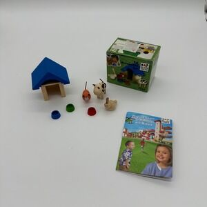 VTG Plan Toys Wooden Dollhouse Pet Accessories Set Dog Cat Rabbit Bowls Kennel